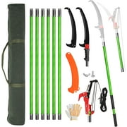 Zengpin Manual Pole Saw, 26 Feet Extendable Tree Pruner with Knives and Storage Pocket, Sharp Steel Blade and Scissors High Branches Trimming for Pruning Palms and Shrubs